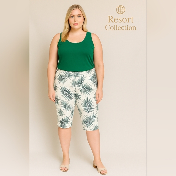 Chico’s 100% Linen Palm Leaf Print Capri Pants Size 3/16 Resort Cruise Travel - Picture 2 of 12